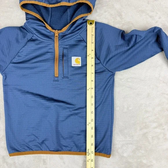 Carhartt Force Hoodie Kids 5 Steel Blue 1/4 Zip Grid Fleece Outdoors School Play - Picture 6 of 8